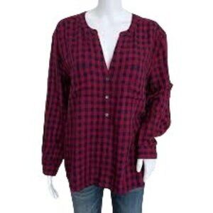 Joie Red Gingham Plaid Popover Top